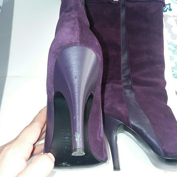 Purple suede high heeled boots - Picture 6 of 8